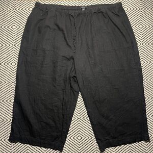 Ellos 26 linen summer cut pant cropped black drawstring beach vacation wide leg